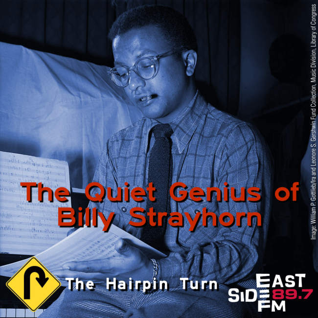 An image of composer and arranger Billy Strayhorn perusing one of his scores.