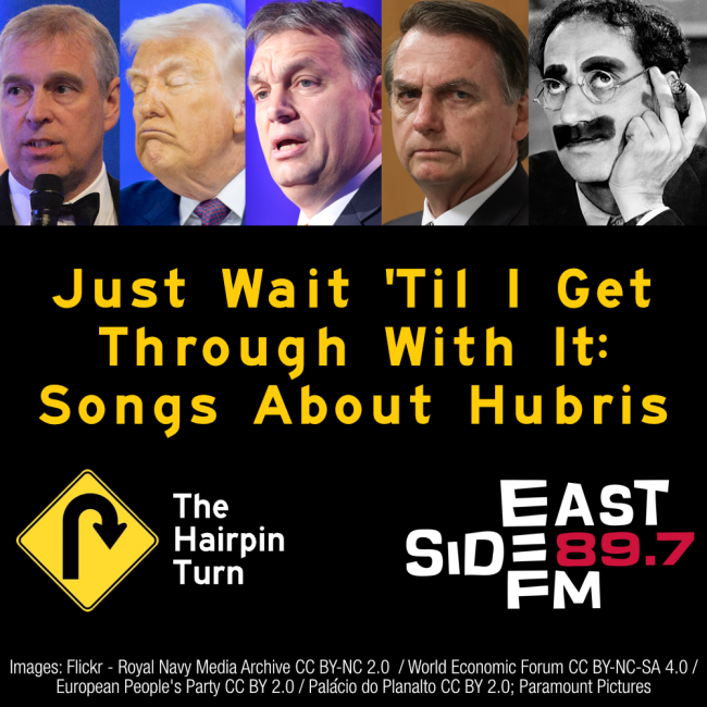 Images of Andrew Mountbatten-Windsor, Donald Trump, Viktor Orban, Jair Bolsonaro and comedian Groucho Marx as Presdient Rufus T. Firefly